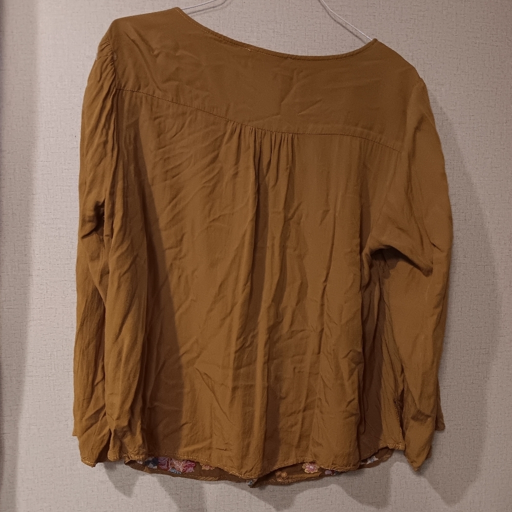 Savanna Jane 1X Mustard Floral Embroidered Buttons Long Sleeve Blouse boho - Picture 5 of 5